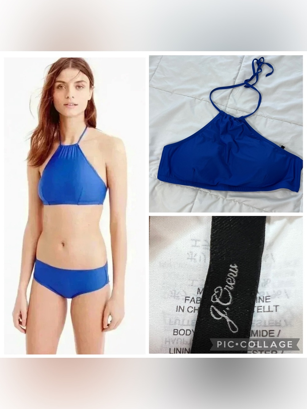 J. Crew Cobalt Blue High-Neck Halter Bikini Top size XL